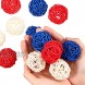 15 Pieces 1.8 inch 4th of July Wicker Rattan Balls Patriotic White Blue Red Decorative Ball Vase Bowl Fillers Natural Sphere Orbs Table Decoration for Independence Memorial Day Home Garden Party Decor