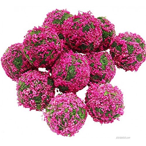 AMEICE Natural Moss Balls with Dried Flower Decorative Real Preserved Moss for Garden Patio Home Farmhouse Style Decor 2.4” Pink 12Pcs