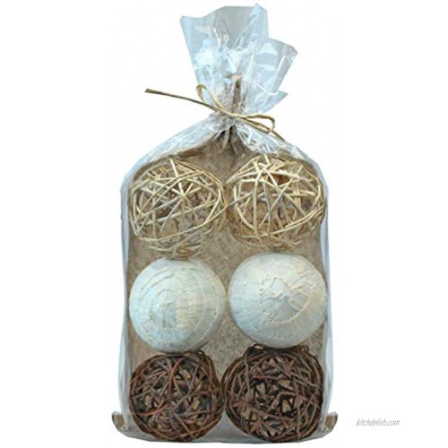 Blue Donuts Decorative Balls for Bowls – 4 Inch Decorative Balls for Centerpiece Bowl Fillers Assorted Rattan Wicker Orb Balls Vase Fillers Brown Pack of 6