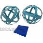 Brightest Place Blue Metal Band Decorative Spheres Set of 2 and Microfiber Dusting Cloth