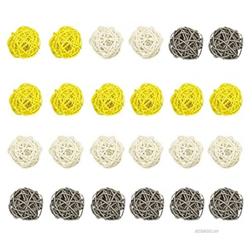 CheeseandU Rattan Balls 24PCS 2 Inch Mixed 3Colors Wicker Ball Decorative Ball for Wedding Party Beach Decoration Orbs Vase Fillers Yellow&White&Grey