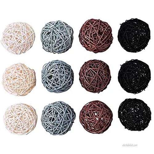 Farmoo Rattan Ball 12PCS Large Decorative Balls for Bowls Wicker Ball Orbs Vase Fillers 3.5Inch Rustic Decor Brown