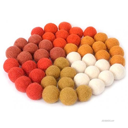 Glaciart One Wool Felt Balls 50 Pieces 0.8 Inch 2cm 100% New Zealand Wool 6 Colors Rust Orange Mustard and More Hand-Felted in Nepal Halloween Party Decoration for Felting and Garland