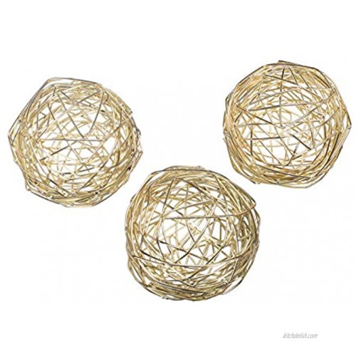 Gold Metal Band Decorative Dining Ball Set of 3 Geometric Sculptures Dining Coffee Table Centerpiece for Wedding Table Decoration Themed Party Baby Shower Aromatherapy Accessories 4.5 Inches
