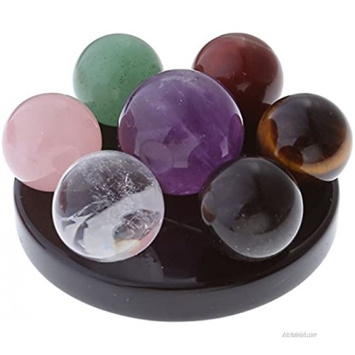 JOVIVI Seven Star Group Natural Amethyst Chakra Crystal Sphere Ball with Black Obsidian Stand w Box