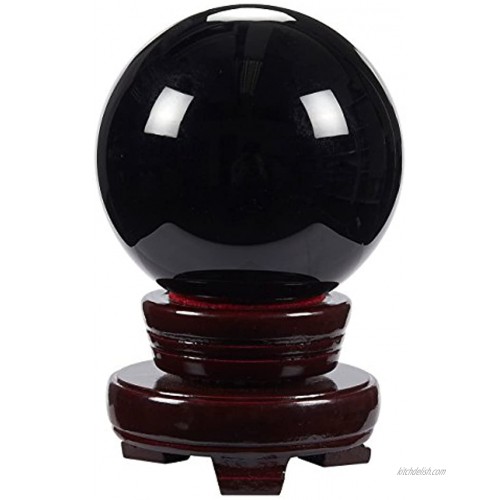 Juvale Black Obsidian Crystal Ball with Wooden Stand 3.1 x 3.1 x 4.5 inches