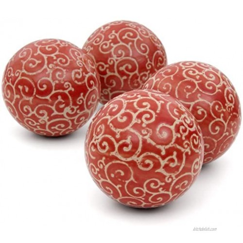 Oriental Furniture 4 Red and Beige Vines Porcelain Ball Set