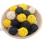 Set of 15 Mixed Yellow Black White 2 Small Decorative Wicker Rattan Balls Natural Sphere Orbs for Vase Bowl Filler DIY Craft Bumblebee Bee Baby Shower Gender Reveal Nursery Home Patio Hanging Decor