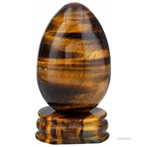 SUNYIK Tiger's Eye Stone Gemstone Egg Sphere Sculpture Healing Figurine with Crystal Stand Easter Day's Gift1x1.6