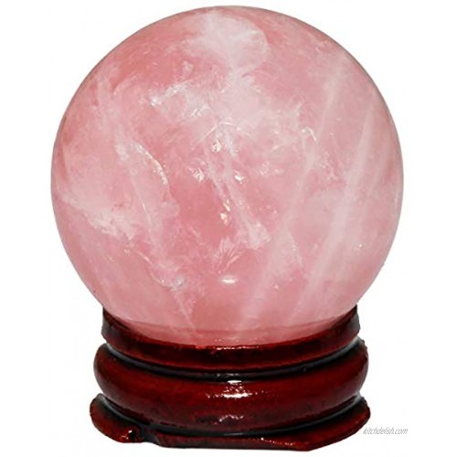 TUMBEELLUWA Natural Rose Quartz Crystal Ball Gemstone Home Decoration Healing Stone Sphere with Wood Stand,1.3-1.5