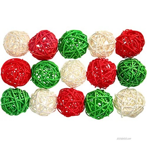 Yaomiao 15 Pieces Wicker Rattan Balls Decorative Orbs Vase Fillers for Craft Party Valentine's Day Wedding Table Decoration Baby Shower Aromatherapy Accessories 1.8 Inch Green Red White