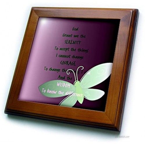 3dRose ft_47246_1 Serenity Prayer-Butterfly Purple Art-Framed Tile 8 by 8-Inch