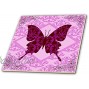 3dRose Red and Pink Damask Butterfly on A Light Purple Damask Background Ceramic Tile 6-Inch ct_217721_2
