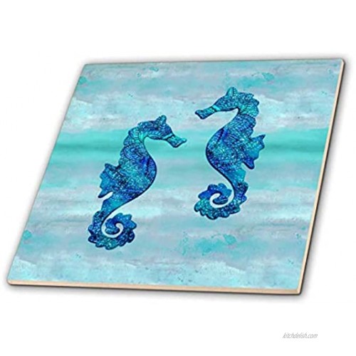 3dRose Seahorses Couple Blue Ink 6 inches Decorative Tiles Ceramic
