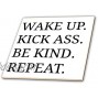 3dRose Wake Up Kick Ass Be Kind Repeat Black Letters on White Background Ceramic Tile 8-Inch ct_201904_3