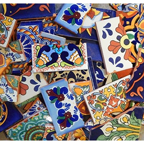 Color y Tradicion Broken Mexican Talavera Tiles Handmade Mix Designs 10 Pounds