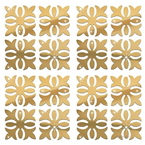 funlife Turkish Tile Decorative Pattern Flower Mirror PS Plastic Wall Stickers Non Glass DIY Vinyl Mirror for Furniture Cabinet Home Bedroom Decor 5.91 X 5.91 16 PCS Gold