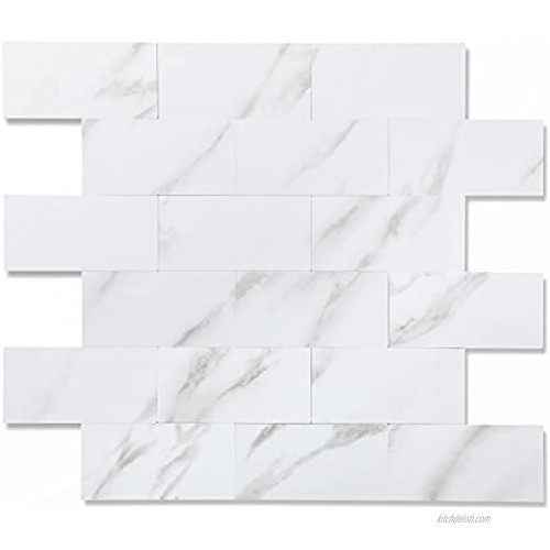 Peel and Stick Tiles Backsplash Stick on Subway Tile for Kitchen Backsplash in Marble White 12''x12'' 10 Sheets