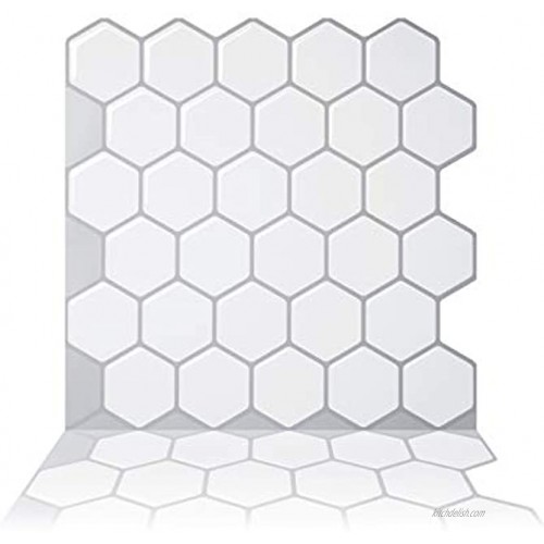 Tic Tac Tiles 10x10 Peel and Stick Self Adhesive Removable Stick On Kitchen Backsplash Bathroom 3D Wall Sticker Wallpaper Tiles in Hexa Mono White Designs 10 Sheets