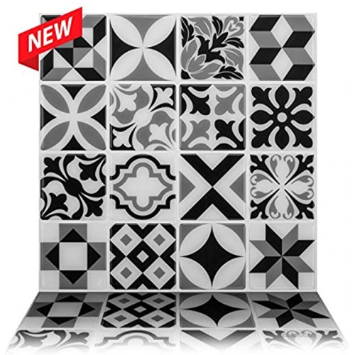 Tic Tac Tiles Peel and Stick Self Adhesive Removable Stick On Kitchen Backsplash Bathroom 3D Wall Sticker Wallpaper Tiles in Portuguese & Moroccan Design 10 Moroccan Mono