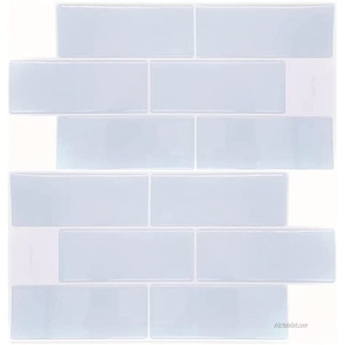 WALPLUS 12 Sheets 12 x 6 Subway Tiles Peel and Stick Kitchen Backsplash 3D Wall Panel Stick on Backsplash Light Blue