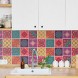WALPLUS 16 Sheets 6 x 6 Peel and Stick Backsplash Tile for Kitchen Bathroom Water Heat Resistant Stick on Tile Colourful Mandala