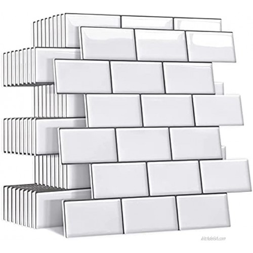 Yoillione Upgrade Thicker Peel and Stick Wall Tiles Backsplash for Kitchen and Bathroom Metro Subway Tiles Self Adhesive Tile Stickers 3D Stick on Tiles Splashback White 5 Sheets