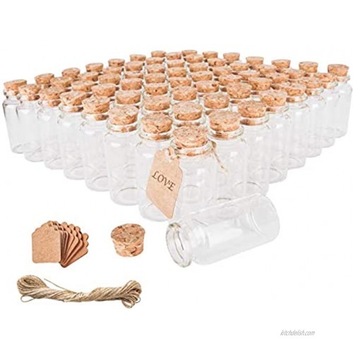 64PCS 30ml Cork Stoppers Glass Bottles Small Jars With Personalized Label Tags and String Mini Bottles Of Candy Wedding Favors For Guests Set of 64