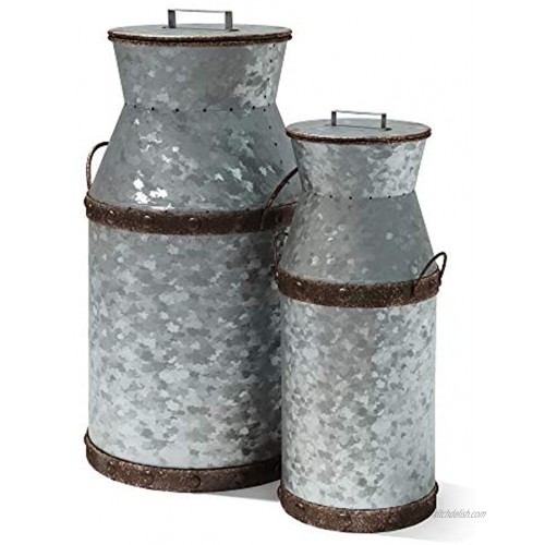 Barnyard Designs Rustic Galvanized Milk Can Jug Nested Milk Cans Vintage Primitive Country Farmhouse Home Decor Large: 8.5” x 7.5” x 14.5” Small: 5” x 4.5” x 11” Set of 2
