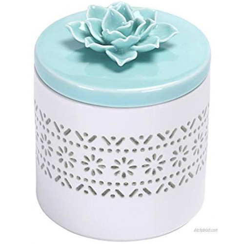 Bico Handcrafted Porcelain Green Lotus Translucent 17oz Storage Jar with Airtight lid for for Bathroom and Dresser