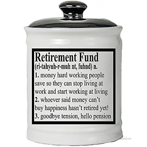 Cottage Creek Piggy Bank Retirement Fund Coin Bank Round Ceramic Retirement Savings Jar with Black Lid Retirement Change Box [White]