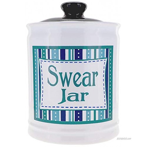 Cottage Creek Swear Jar | Ceramic Cussing Jar with Black Lid | Swearing Coin Bank | Cuss Piggy Bank | Swear Words [White]