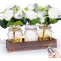 Fowecelt Mason Jar Lights Centerpiece Decorative Wood Tray with Artificial Rose Flowers Farmhouse Home Decor for Herb Plants Coffee Table Dining Living Room Kitchen Garden
