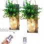 Fowecelt Rustic Mason Jar Wall Decor Sconces Handmade Wall Art Hanging Design with Remote Control LED Fairy Lights and Greenery Plant Farmhouse Kitchen Decorations Wall Decor Living Room Sconces