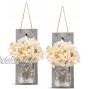 HOMKO Decorative Mason Jar Wall Decor Rustic Wall Sconces with 6-Hour Timer LED Fairy Lights and Flowers Farmhouse Home Decor Set of 2