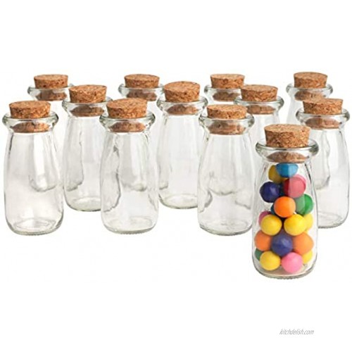 Mantello 4” x 2” Set of 12 Vintage Milk Bottle-Shaped Corked Glass Bottles Baby Shower Party Favor Centerpiece Bud Vase