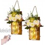 Mason Jar Decor Rustic Wall Sconces Mason Jar Wall Decor Hanging Wall Decorations with Battery Remote Control LED Fairy Light CANMEIJIA 6-Hour Timer with Flowers Mason Jar Lights,Set of 2