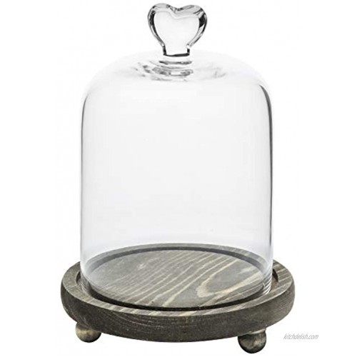 MyGift Clear Glass Cloche Dome Jar Display Centerpiece with Heart Handle & Gray Wood Base
