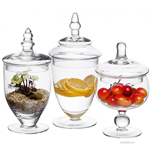 MyGift Small Clear Glass Apothecary Jars Wedding Centerpiece Candy Storage Bottles 3 Piece