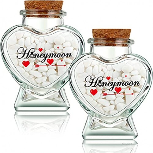 Honeymoon Souvenir Gift for Newlywed Couple Honeymoon Sand Keepsake Jar 2Pcs with Gift Box Handmade Heart Shaped Glass Cork Empty Bottle 