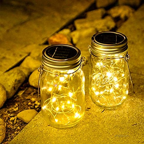 Starry Love Solar Mason Jar Lid Light Outdoor Waterproof，Warm White 2Pack,30 LED String Fairy Star Firefly Jar Lid Lights,Including 2 Hangers Excluding Jars,for Terrace Garden Decoration