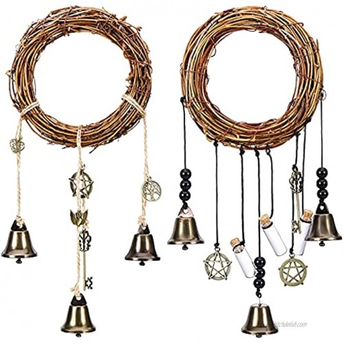 2 Pieces Witch Bells Protection for Door Knob Hanger Wiccan Wind Chimes Witchy Things Clear Negative Energy Attracts Positive Witchcraft Wicca Supplies for Boho Home Room Decor