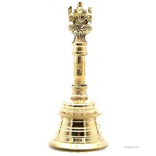 Blessings Decor Hand Crafted Metal Brass Bell with Ganesha Brass Puja Bell Brass Pooja Ghanti Ganesh Hand Bell Size-5