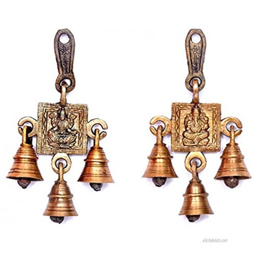 Hashcart Brass Wall Hanging Laxmi Ganesh Bell for Pooja Mandir | Hindu God Bell for Living Room Decor | Religious Gifts | Diwali Decorations