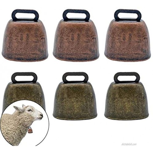 KuuGuu 6 Pack Small Brass Bell,Cow Horse Sheep Grazing Copper Bells,Cattle Farm Animal Loud Bronze Bell,Pet Anti-Theft Accessories Bell