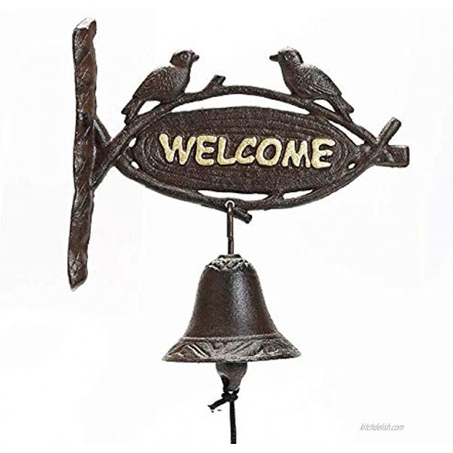 Sungmor Heavy Duty Cast Iron Wall Hanging Bell Welcome Sign Decorative Retro Style Lovely Birds Manually Shaking Doorbell Indoor Outdoor Wall Mounted Dinner Bell Garden Home Wall Art Decoration
