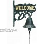 Sungmor Heavy Duty Cast Iron Wall Hanging Bell Welcome Sign Decorative Vintage Green Flower Vine Manually Shaking Doorbell Indoor Outdoor Wall Mounted Dinner Bell Garden Home Wall Art Decoration