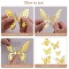 3D Butterfly Wall Stickers 48 Pcs 4 Styles 3 Sizes Removable Metallic Wall Sticker Room Mural Decals Decoration for Kids Bedroom Nursery Classroom Party Wedding Decor DIY Gift Gold
