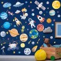 6 Sheets Space Wall Decal Planet Wall Sticker Solar System Wall Decals Galaxy Astronaut Rocket Spacecraft Alien Wall Mural for Kids Nursery Bedroom Home Decoration