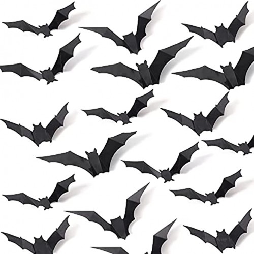 96 Pcs 3D Bat Halloween Decoration Stickers 4 Designs PVC Scary Spooky Bats for Hallowmas Party Supplies Indoor Outdoor Home Decor Window Decal